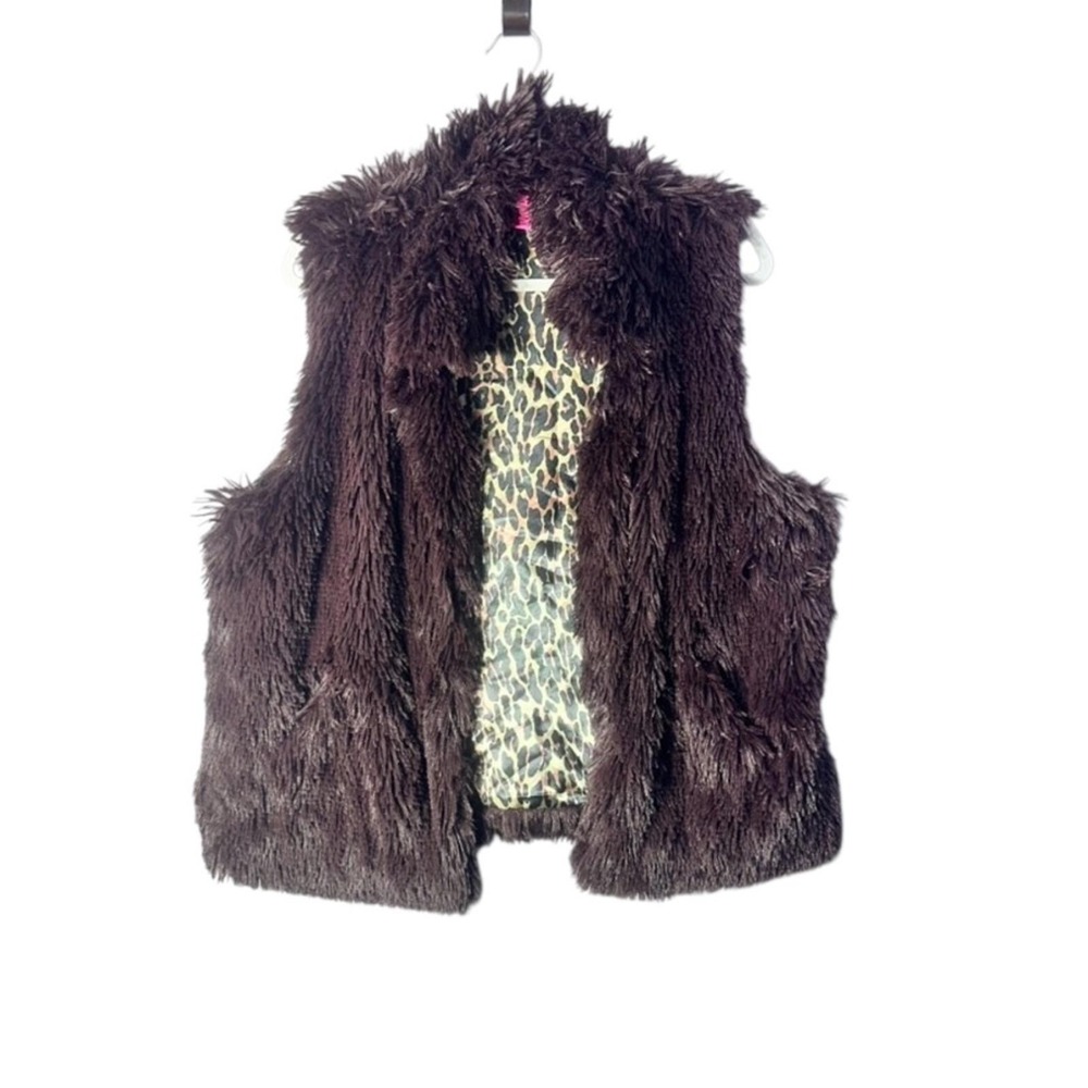 Y2K Betsey Johnson Faux Fur Vest w/ Leopard Print Lining‎ Size Large